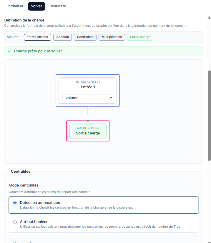 Sectora sélectionné, la couche d'hexagones présélectionnée, et la charge reliée à l'attribut « volume ».