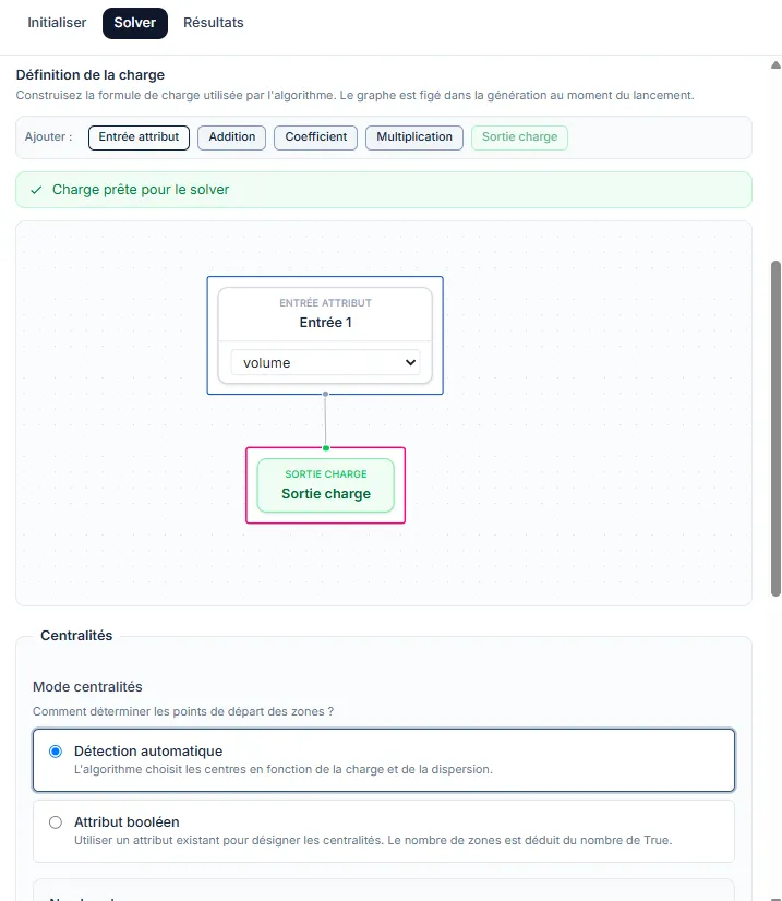 Sectora sélectionné, la couche d'hexagones présélectionnée, et la charge reliée à l'attribut « volume ».