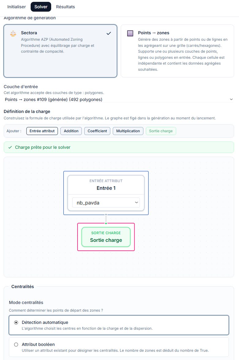 Éditeur de charge : la charge = nombre de PAVDA par hexagone.