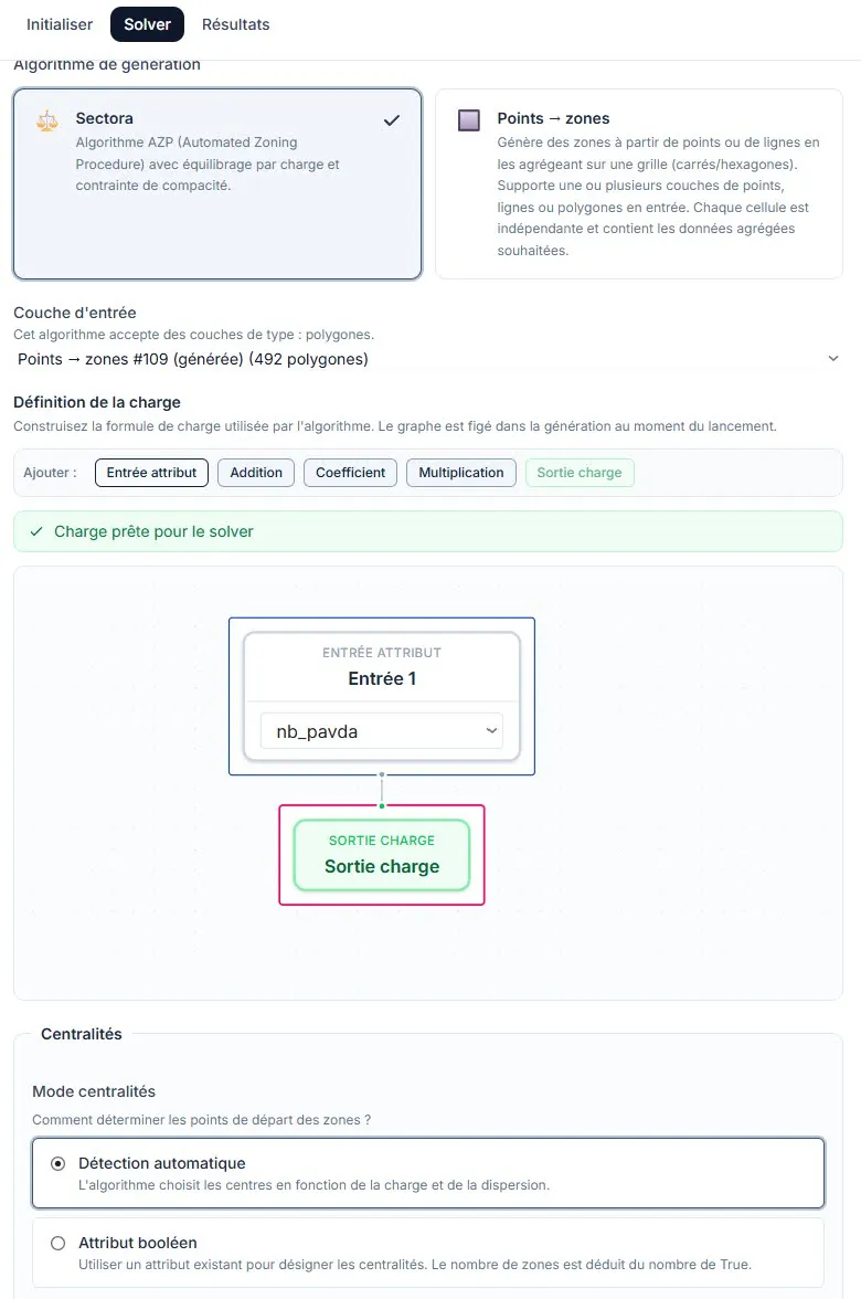 Éditeur de charge : la charge = nombre de PAVDA par hexagone.